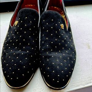Black and Gold Studded Loafers with Classic Silhouette